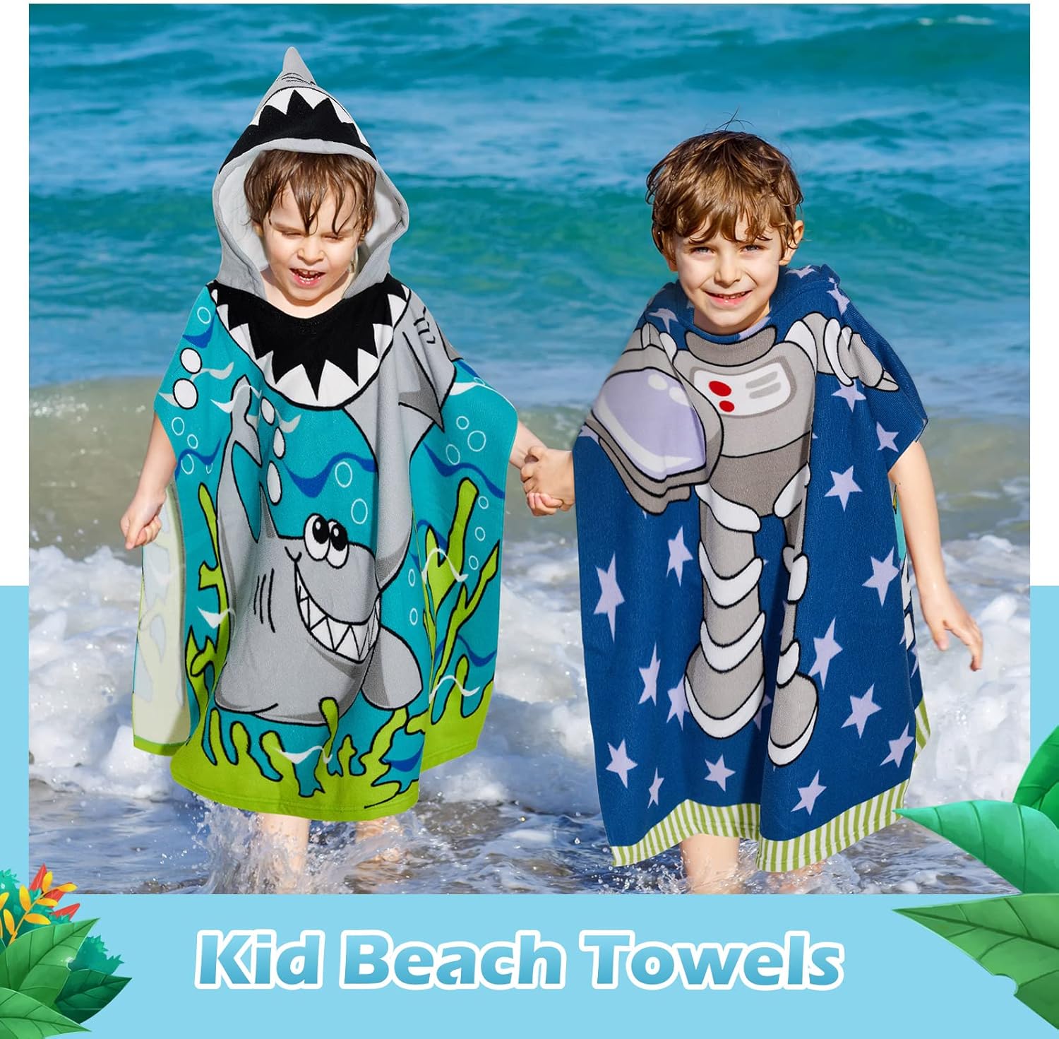 Oudain 6 Pcs Hooded Bath Towels for Kids
