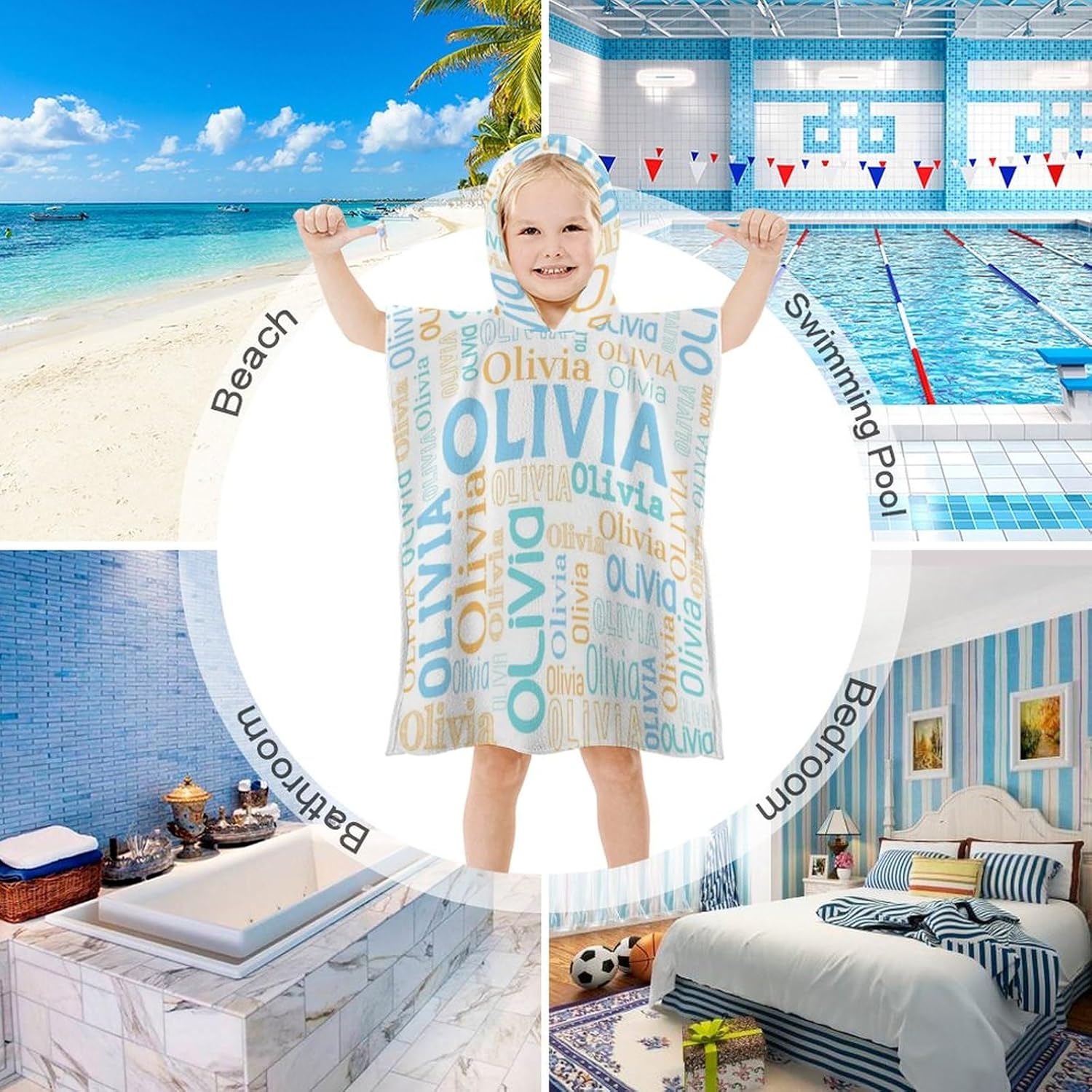 Husguciy Personalized Kids Bath Towel with Hood