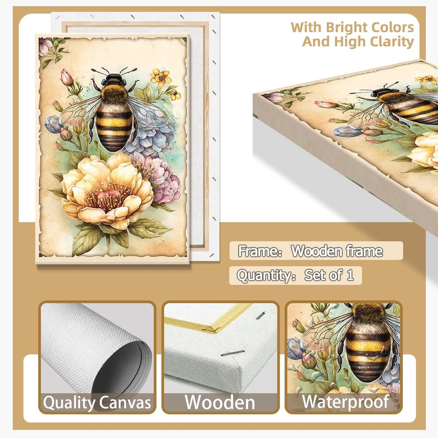 Vintage Floral Wasp Poster 24x36 Framed