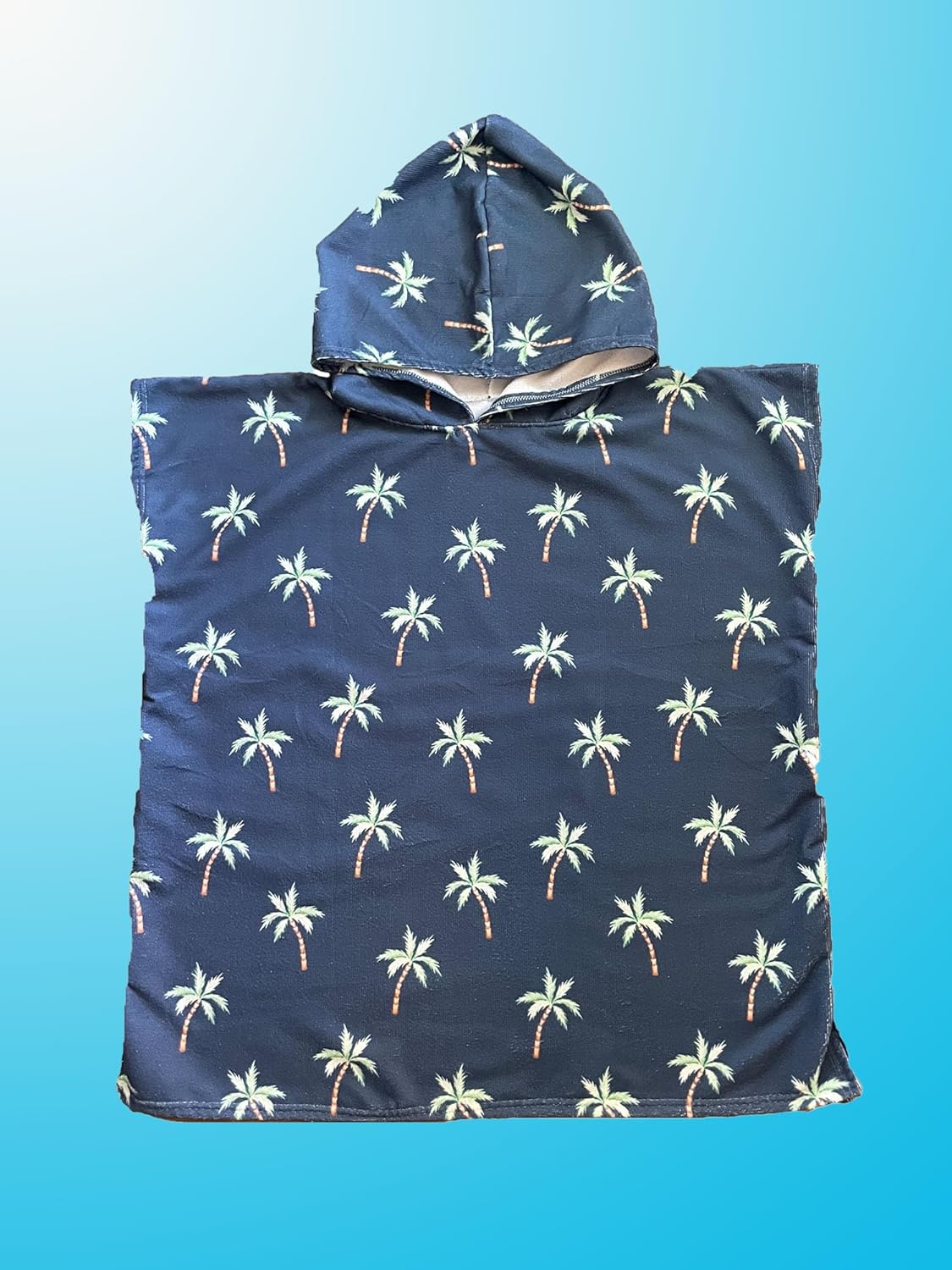 Kids Hooded Towel Poncho - Navy Blue Palm Trees