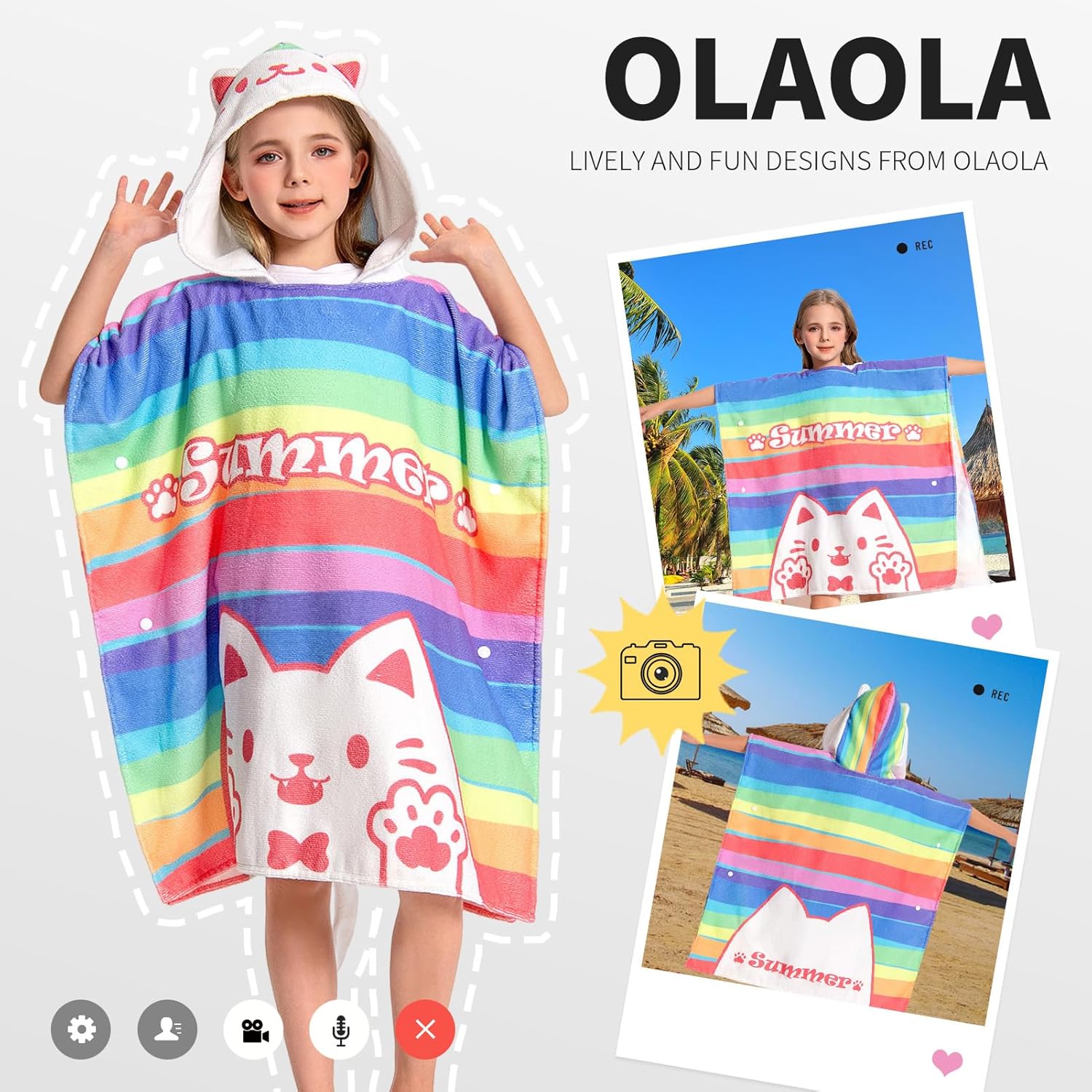 OLAOLA Striped Cat Hooded Kids Beach Towel