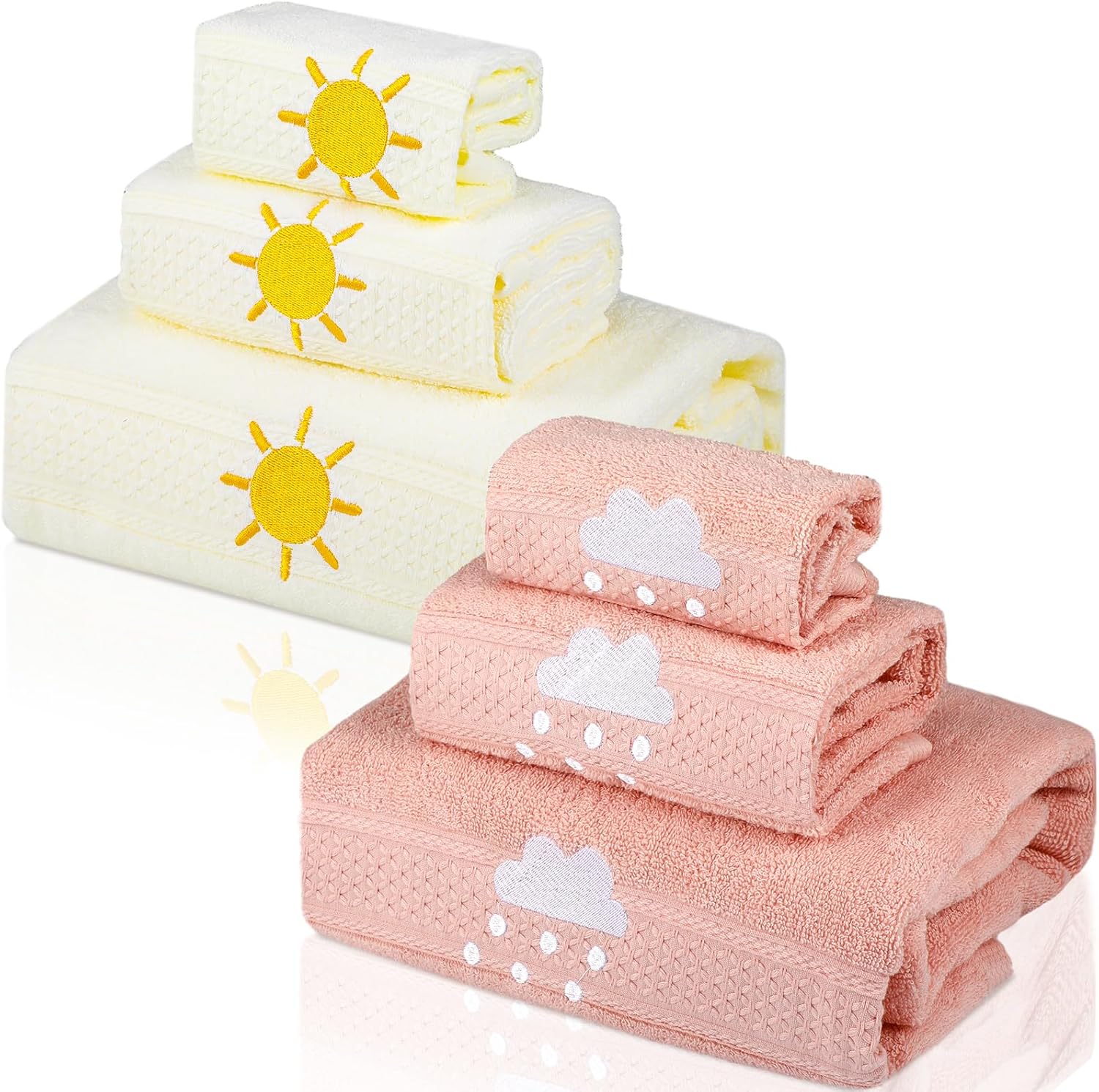 6 Pcs Kids Girls Bath Towel Set 100 Cotton Soft Embroidered