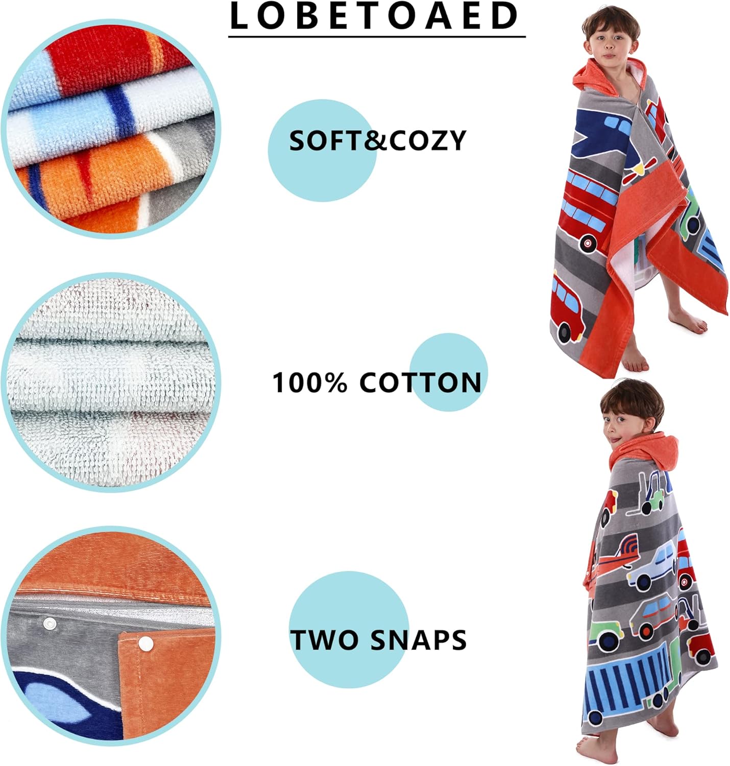 Kids Hooded Beach Towel Real Cotton Wrap for Toddlers