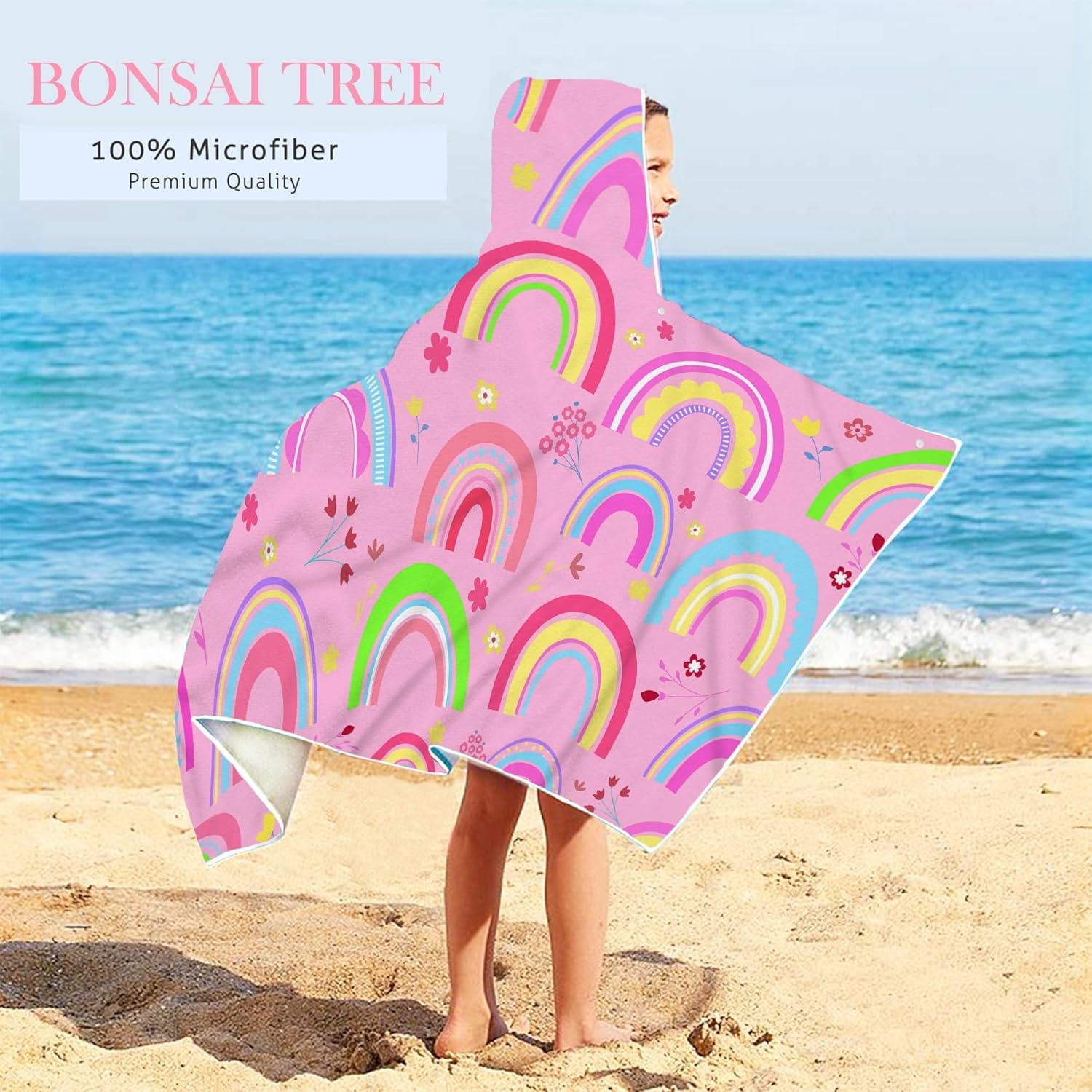 Bonsai Tree Rainbow Hooded Beach Towel for Kids