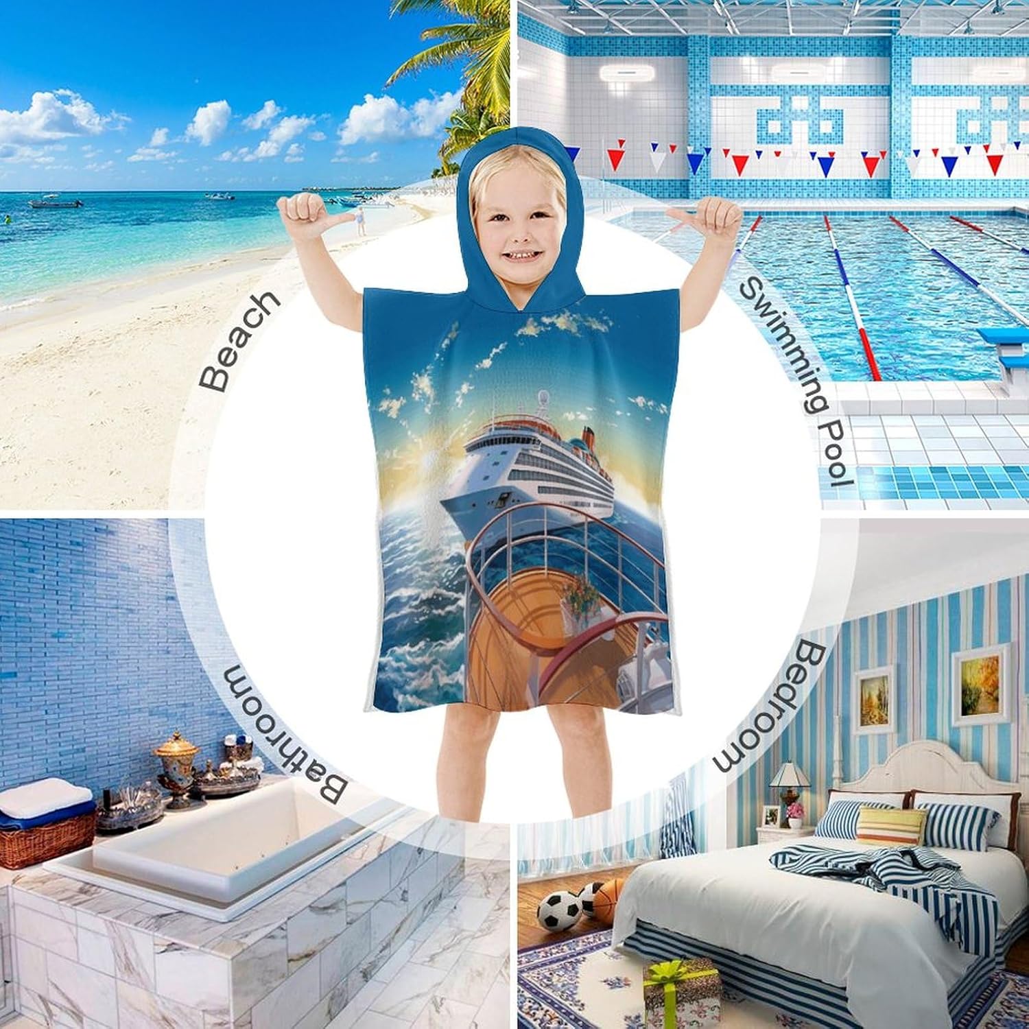 Kids Bath Towel with Hood for Summer and Beach