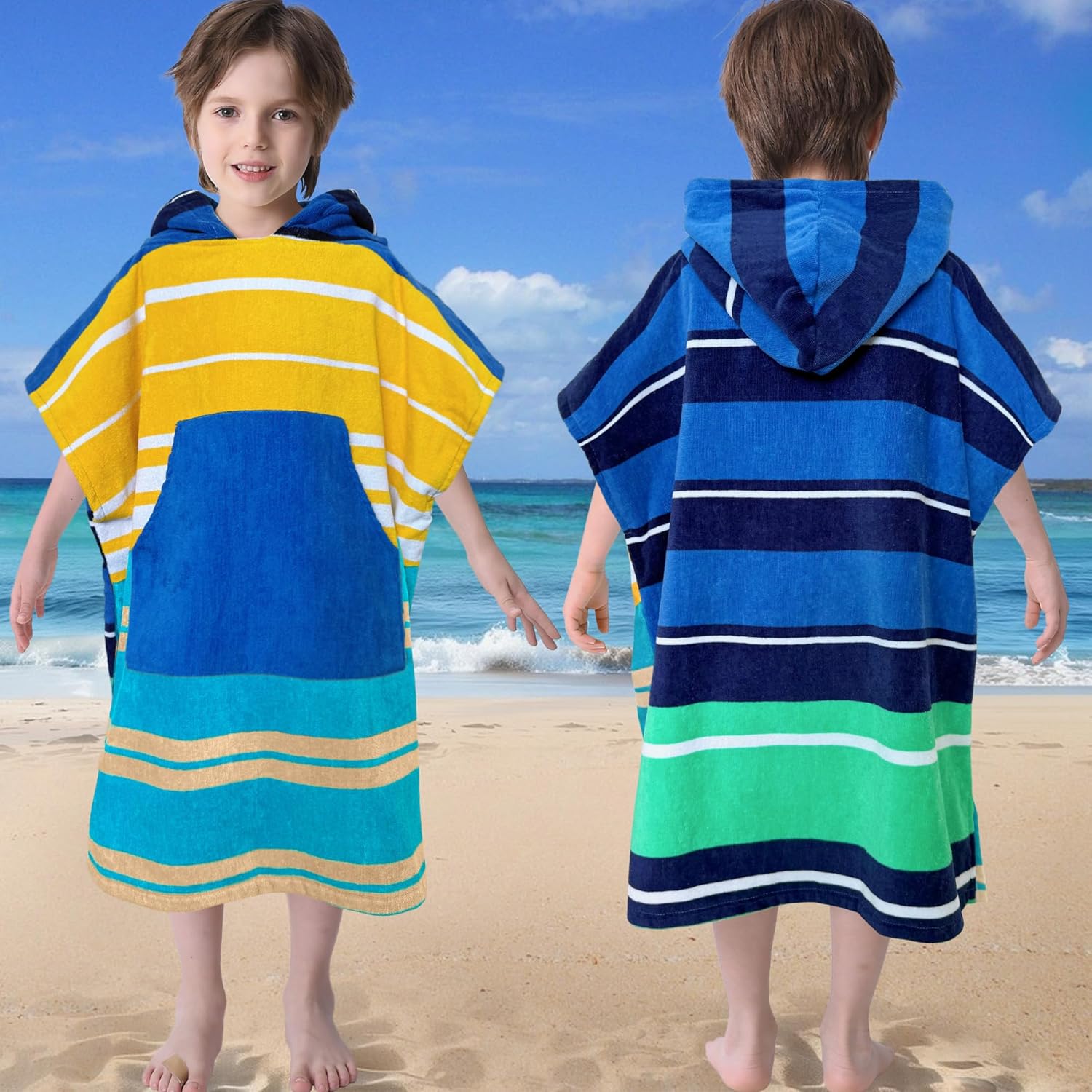 VOOVA MOVAS Surf Poncho Towels with Pockets for Kids 4-8 Years