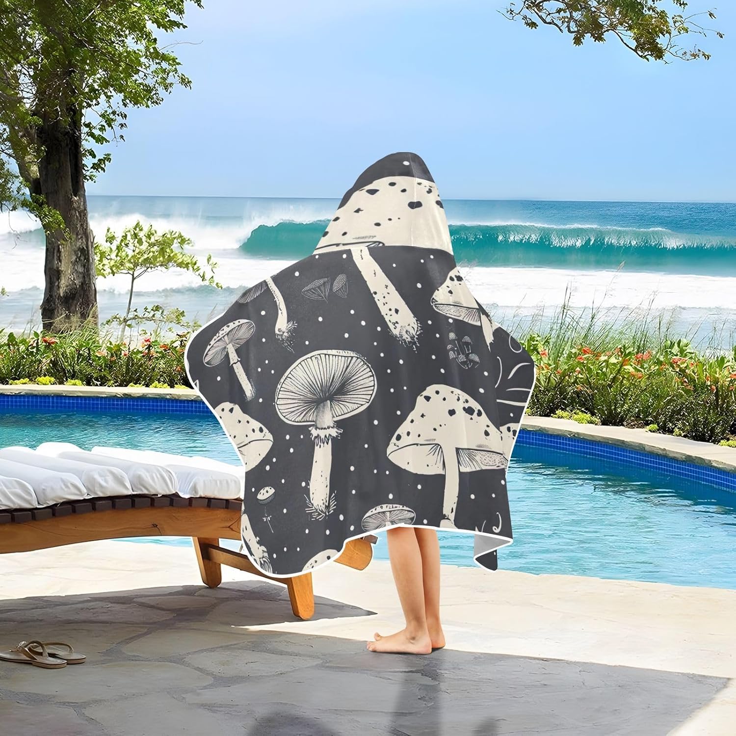 Mushrooms Black Kids Bath Towel 24x50 Hooded Towel for Children