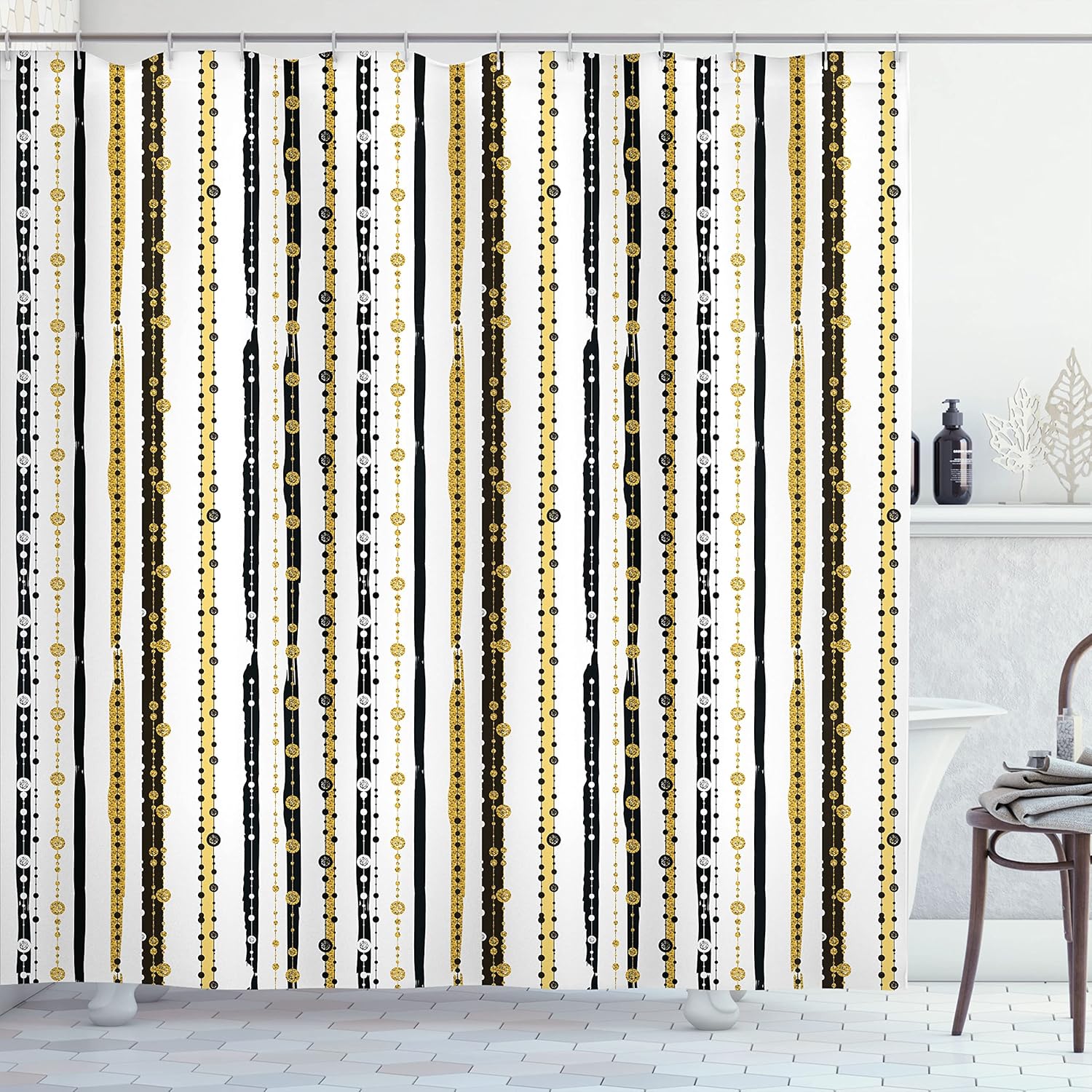 Ambesonne Striped Shower Curtain with Hooks 69 x 75 Black Yellow Design