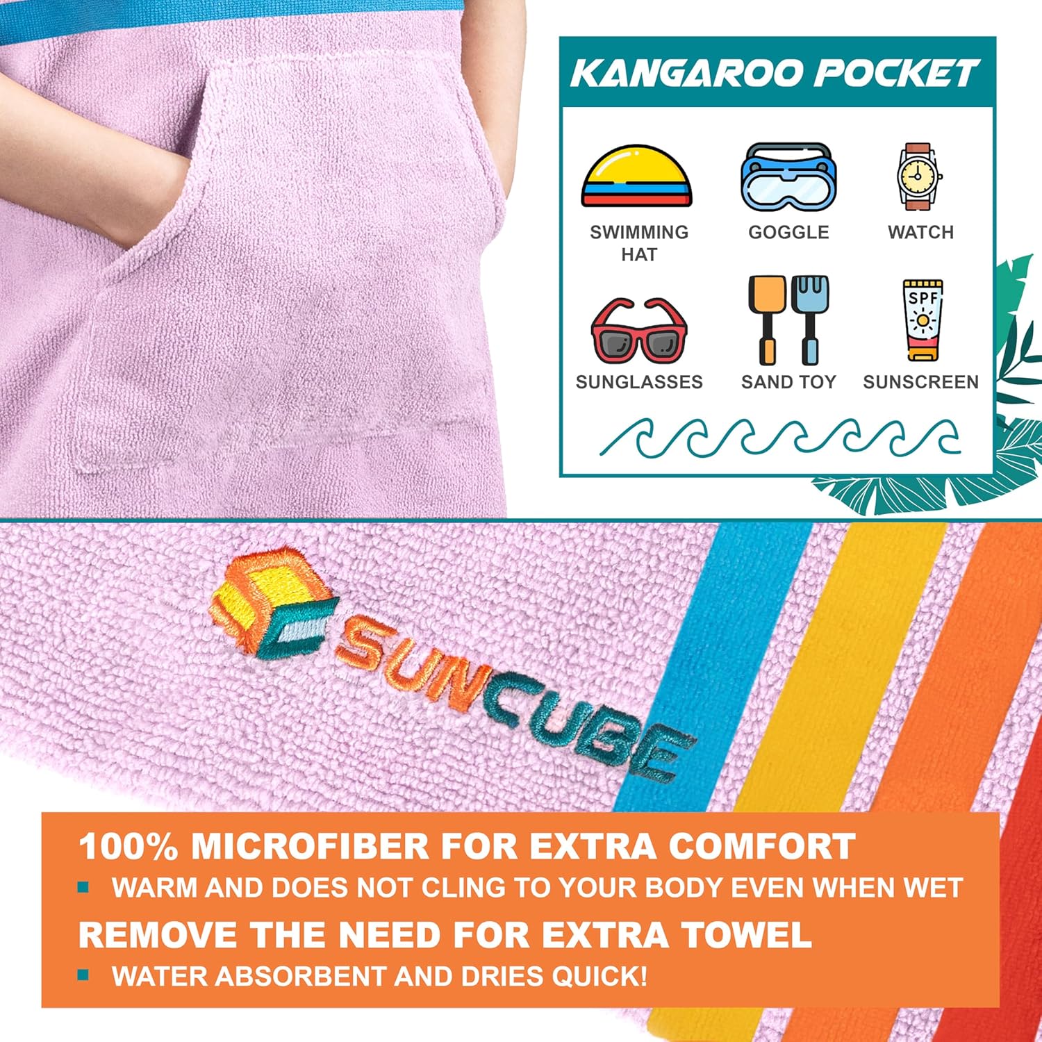 SUN CUBE Kids Hooded Surf Poncho Towel