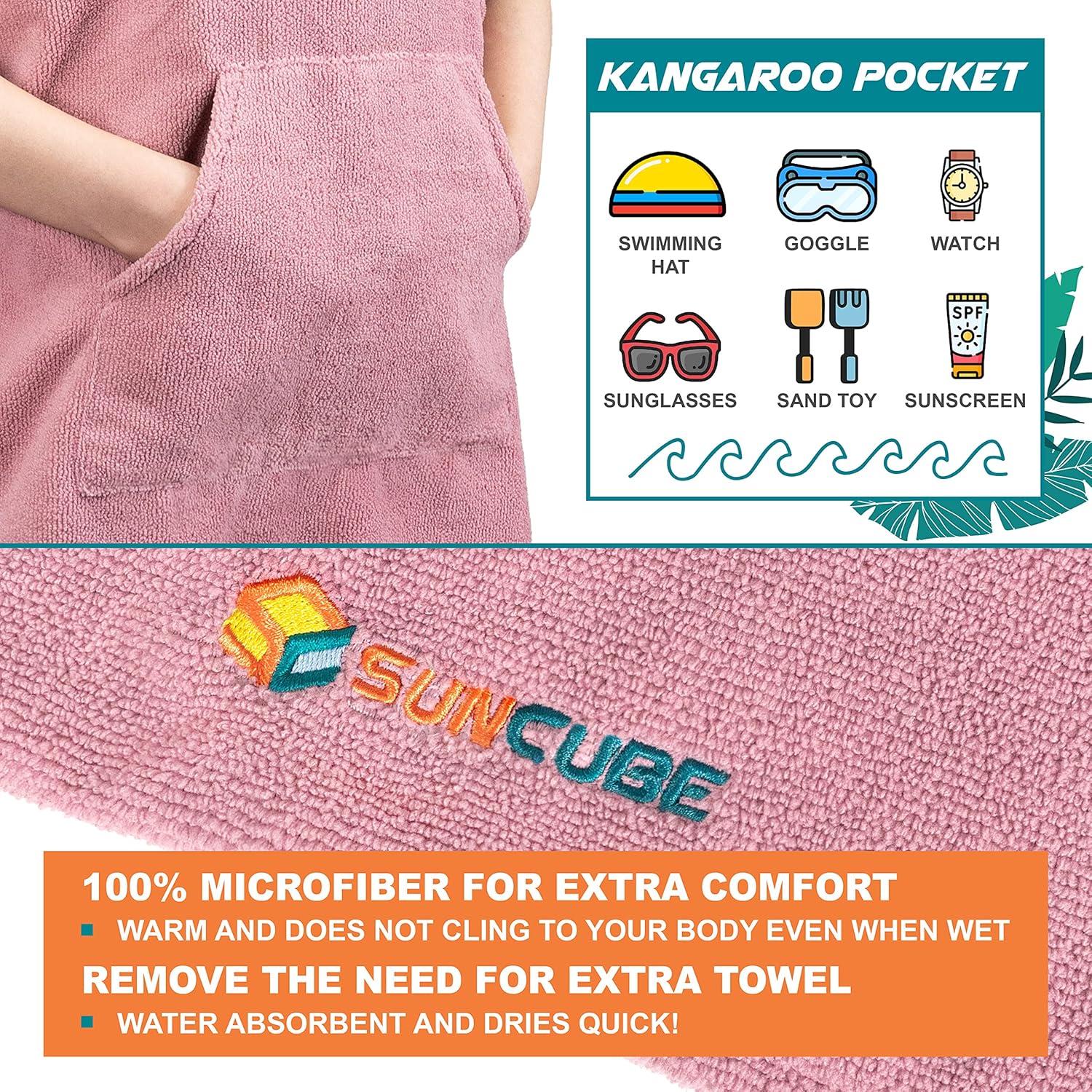 SUN CUBE Kids Hooded Microfiber Swim Towel