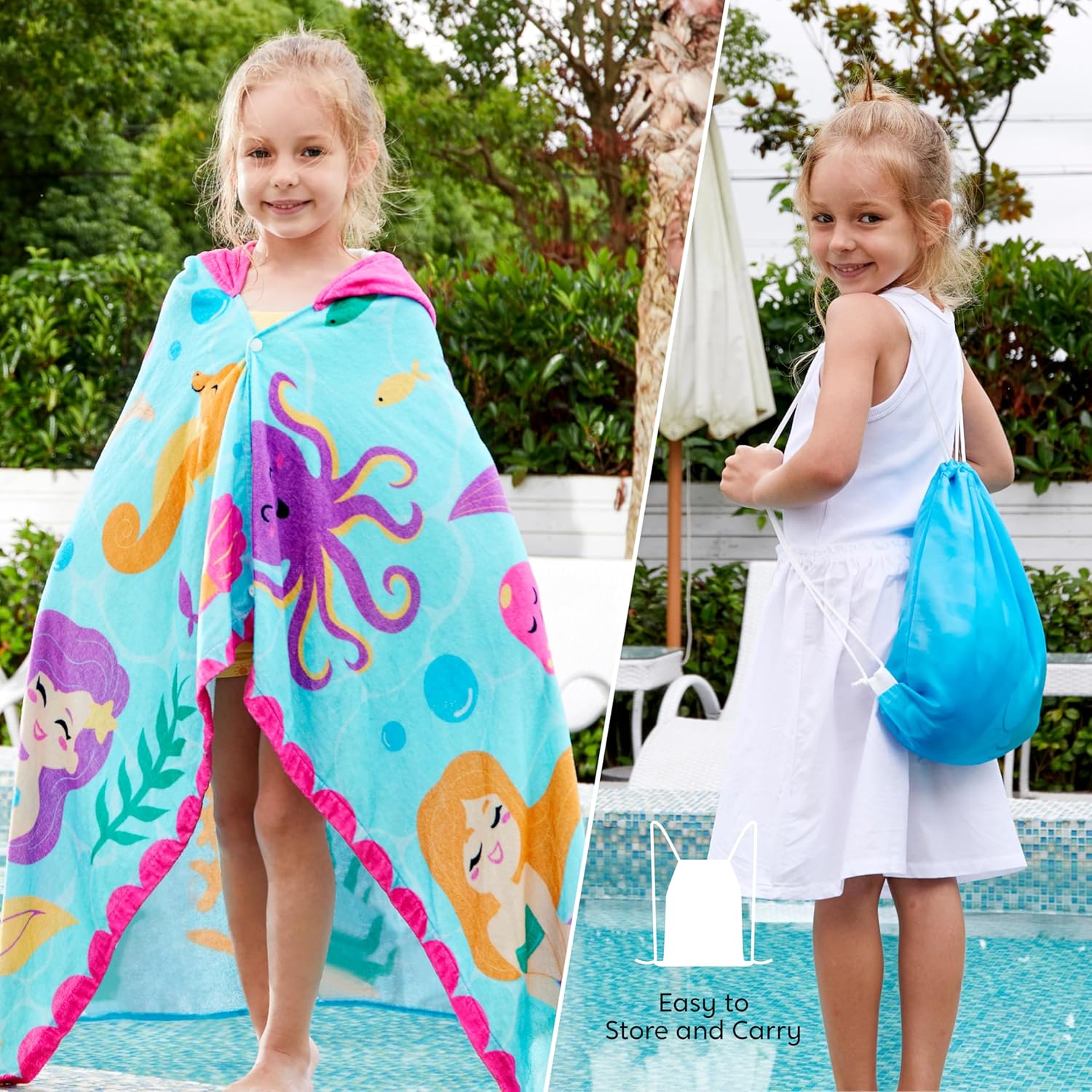 Joiedomi Mermaid Hooded Towel for Kids 30x50 Inch