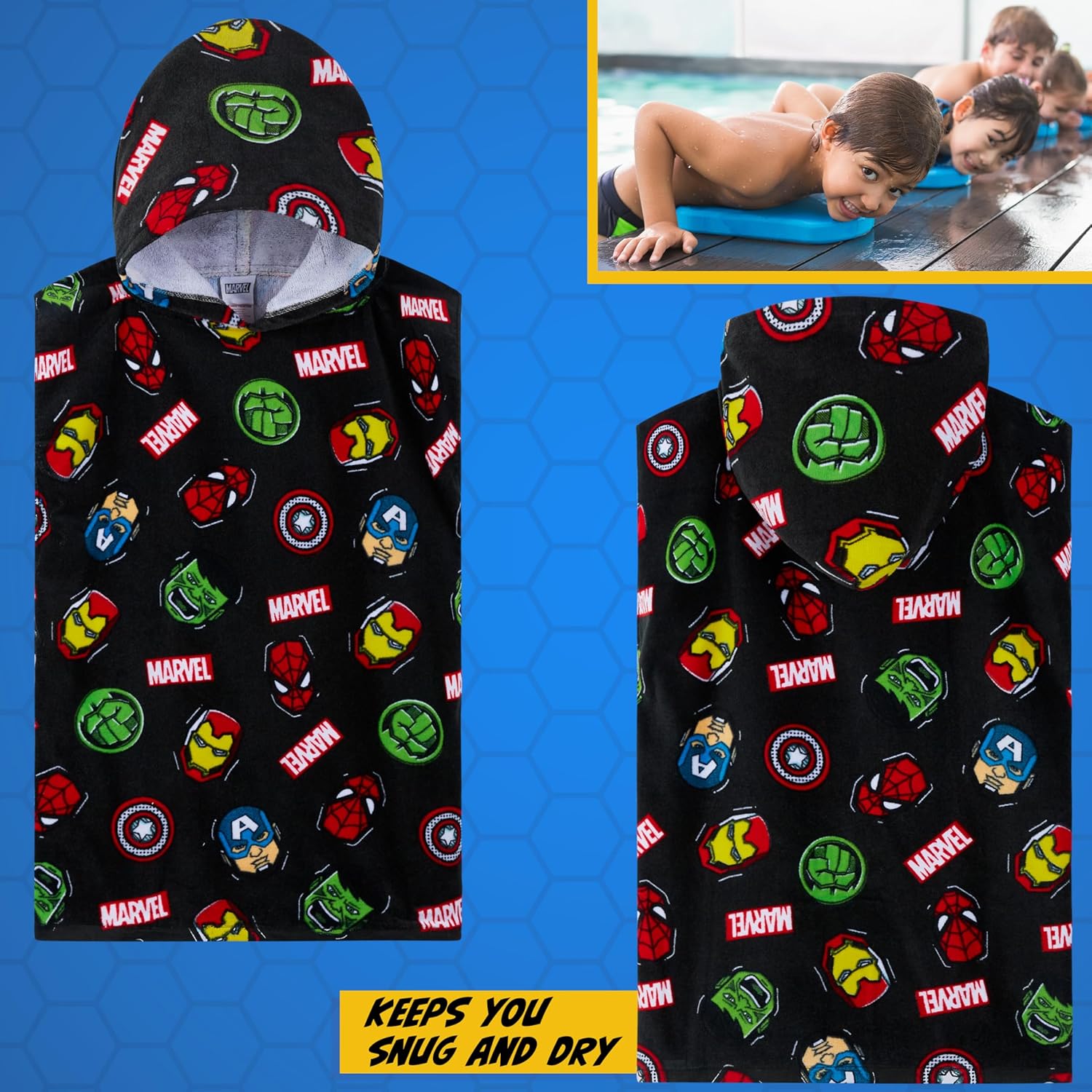 Marvel Hooded Bath Towel for Kids 6-9 Years