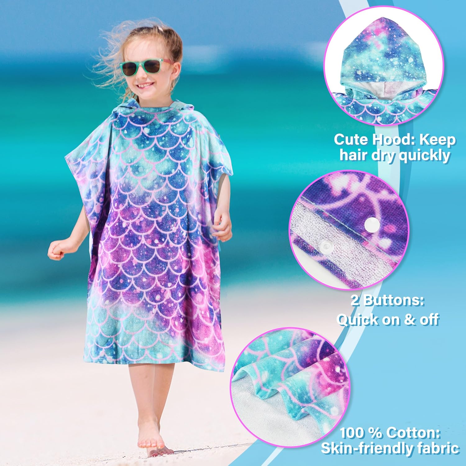 Tirrinia Mermaid Hooded Towel for Kids