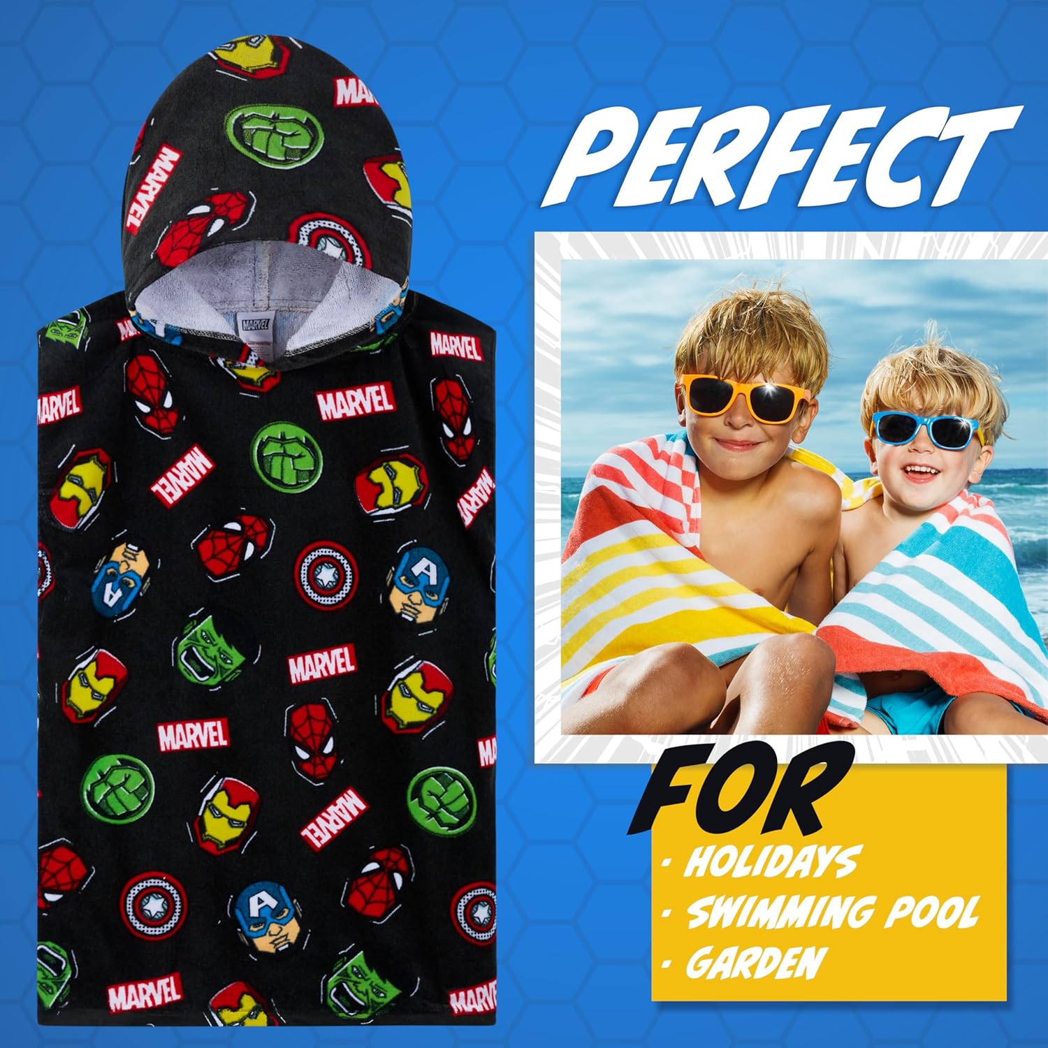 Marvel Hooded Bath Towel for Kids 6-9 Years