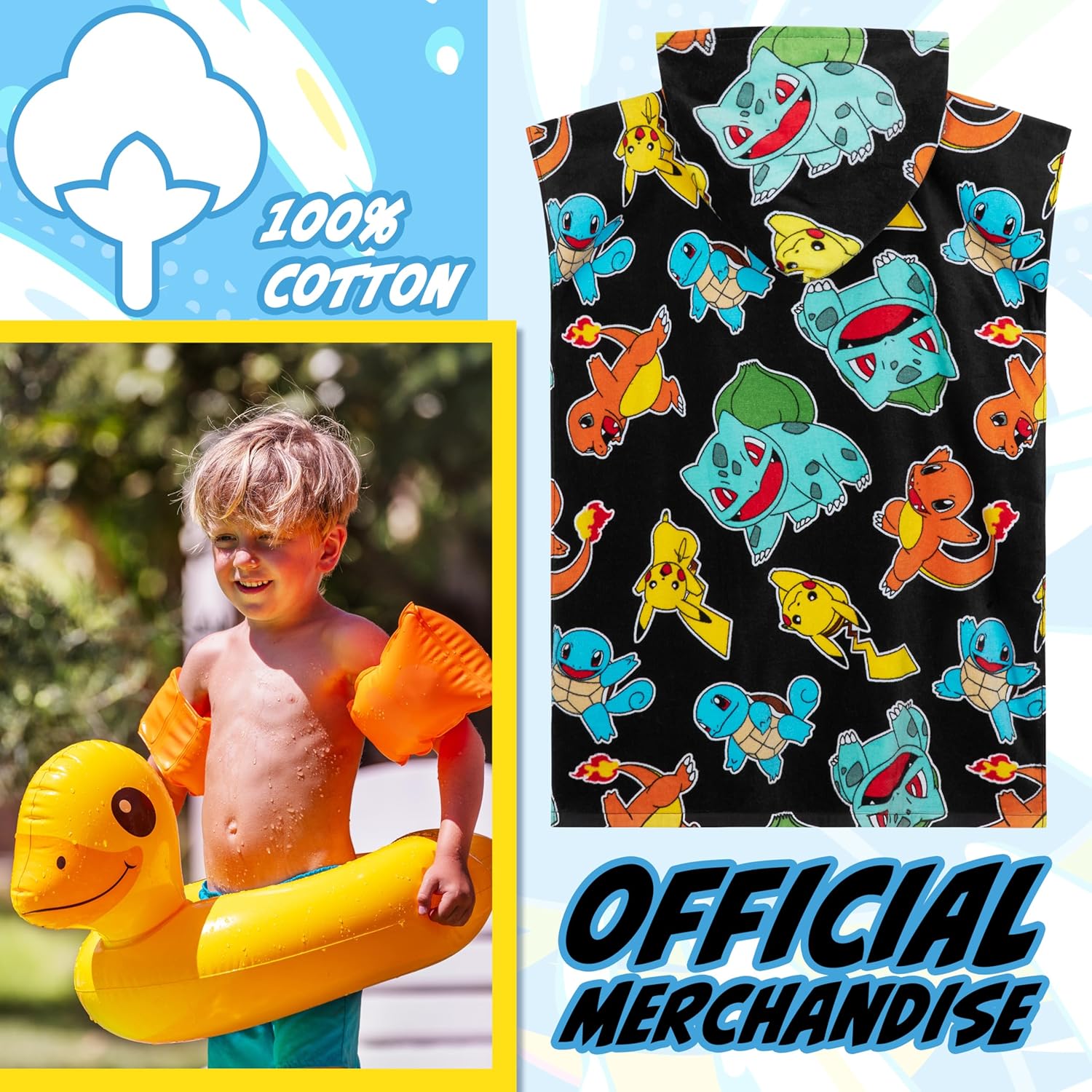 Pokemon Bath Towels Kids Teens Hooded 100 Cotton