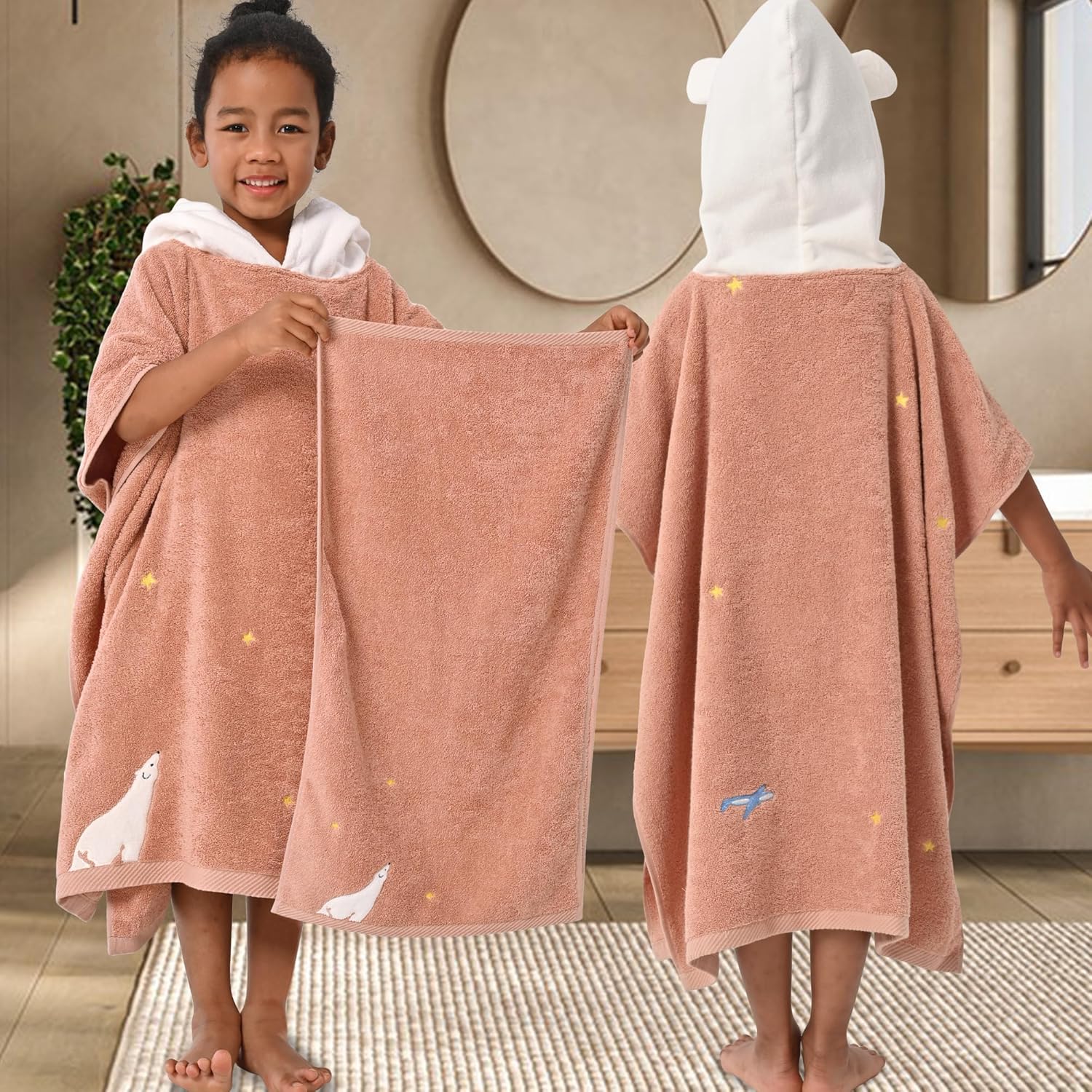 VOOVA MOVAS Toddler Bath Towel Set - 3-6 Years Cute Bear Design