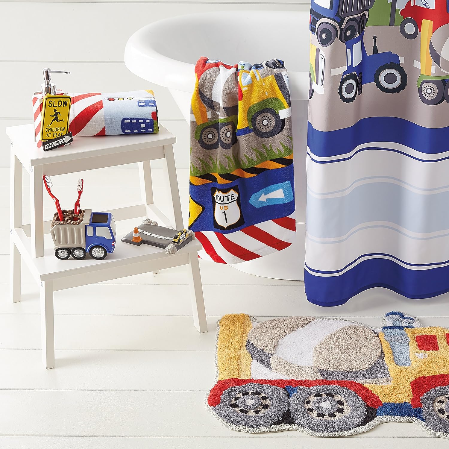 Dream Factory Trains and Trucks Cotton Hand Towel for Kids