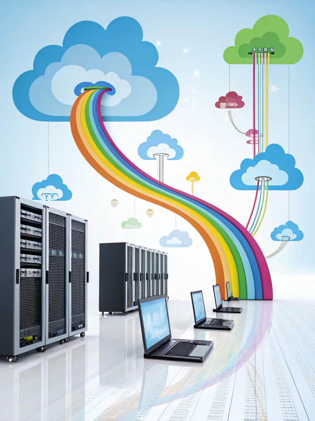An image illustrating cloud computing solutions, highlighting data migration and infrastructure management.