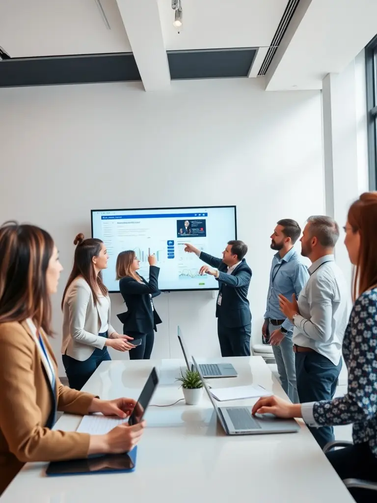 An image depicting a team of consultants collaborating with a client on a digital transformation strategy, showcasing the assessment of current operations.