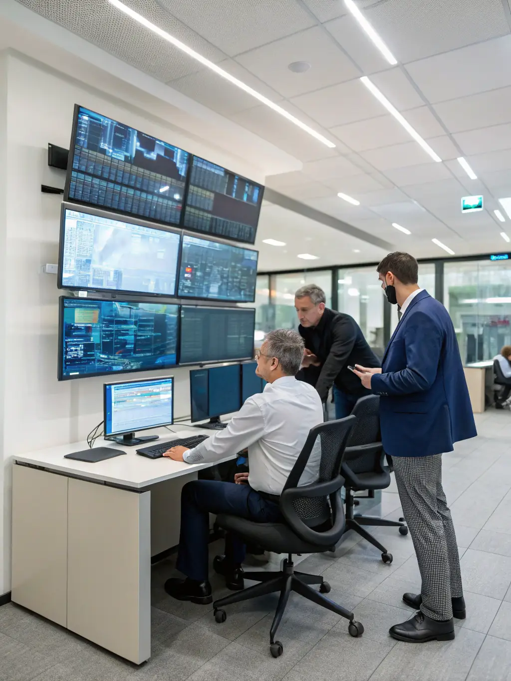 An image depicting cybersecurity experts analyzing network traffic and identifying potential threats on a large monitor.